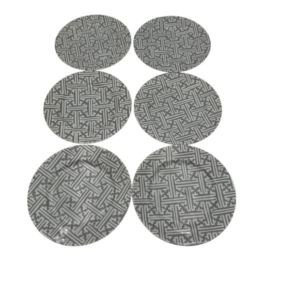 Vintage Fitz & Floyd Salad Plates in Oriental Geometric Gray Set of 6 - Picture 2 of 9